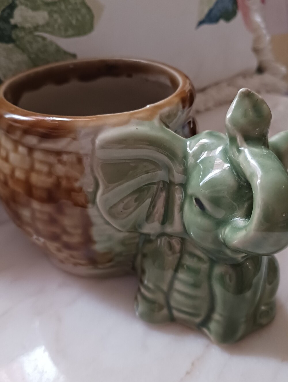 Vintage Elephant Planter, 1960s Majolica Pottery